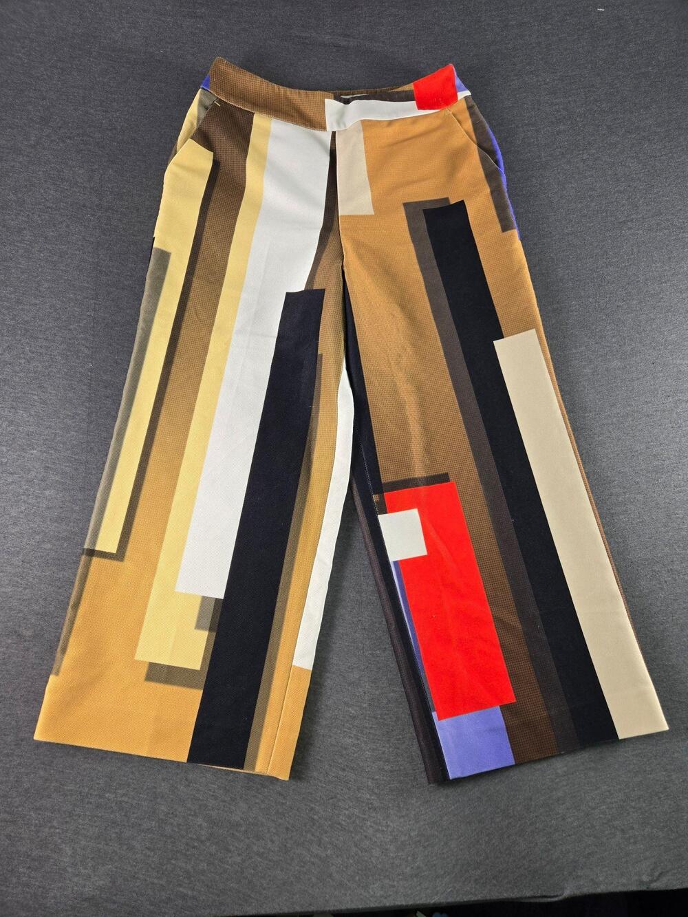 Vtg JS. New York Pants Womens 8 Colorblock Wide Leg Geometric Print Dress Slacks